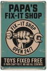 Papa's Fix It Shop Tin Metal Signs Vintage Workshop Wall Art for Garage, Tool