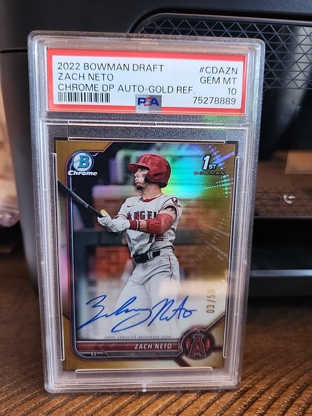 2022 Bowman Draft Chrome Zach Neto 1st True Gold Refractor Auto /50 PSA 10