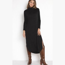 Show Me Your Mumu Sutton Ribbed Long Sleeve Turtleneck Midi Dress Black M
