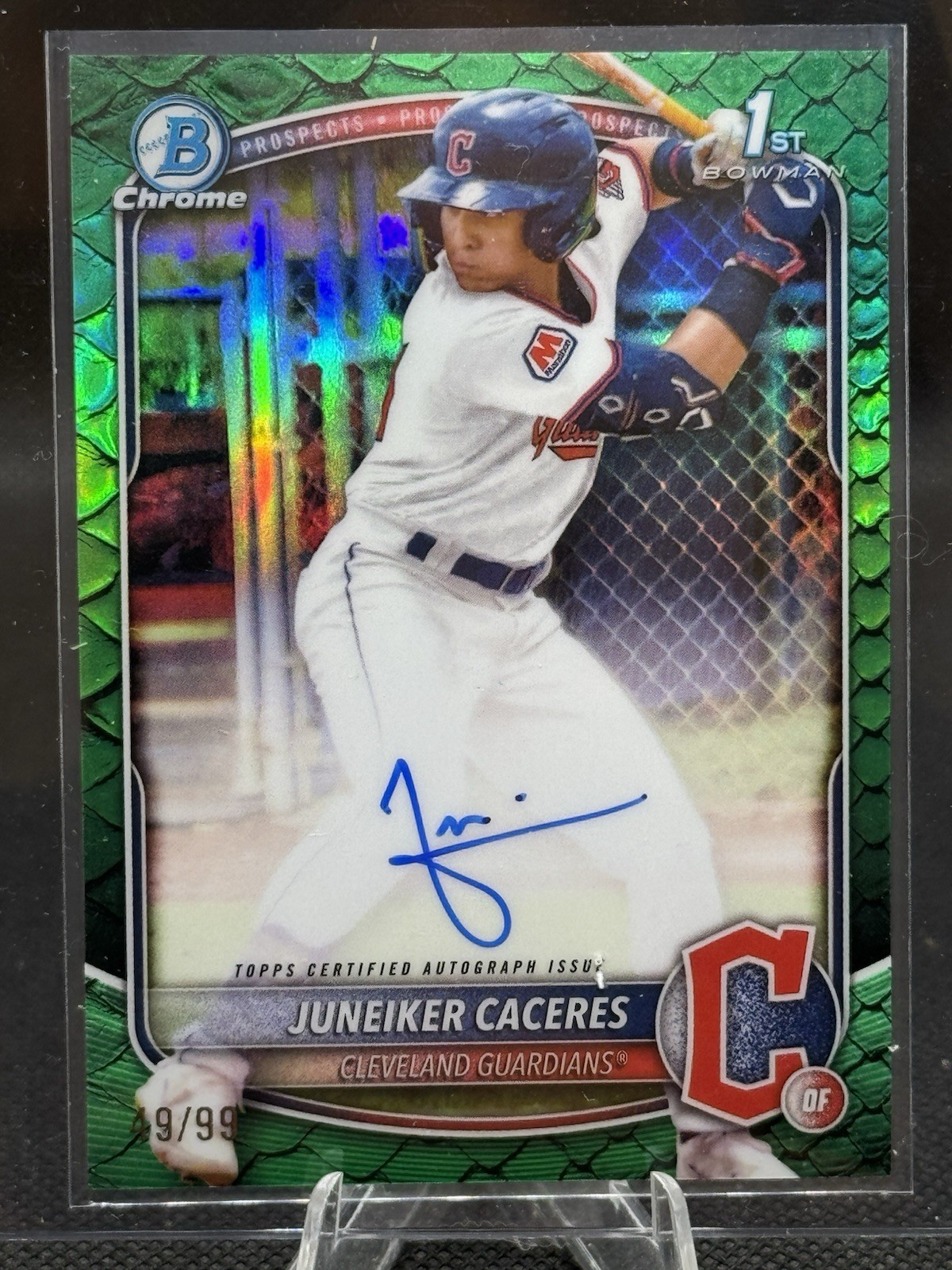 2025 Bowman Chrome- Juneiker Caceres (RC)- Green Reptilian Auto 1st Bowman 49/99