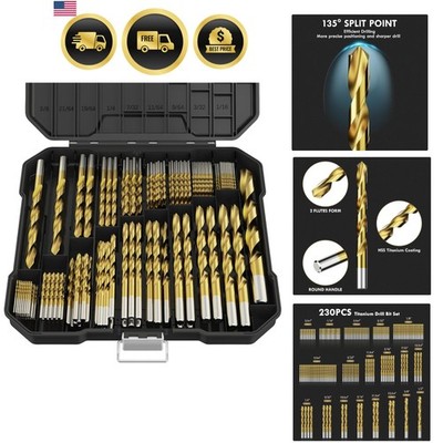 Drill Bit Set, 230Pcs Titanium Twist Drill Bit for Sheet Metal, Wood, Plastic...