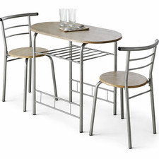 3pc Dining Set Table & 2 Chairs Metal Frame Oak Finish Compact Kitchen Table