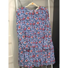 LOFT Blue Floral Tiered Long Sleeve Swing Mini Dress Medium M Prairie Indie Boho