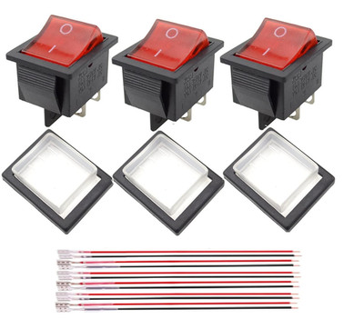 KCD4 3PCS Rocker Switch - 16A/250V, 20A/125V, ON/OFF - Red, 4 Pin, 2 Position DP
