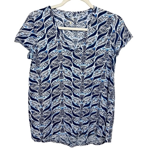 LILLY PULITZER ETTA SHORT SLEEVE TOP RESORT WHITE A MERMAIDS TAIL S BLUE