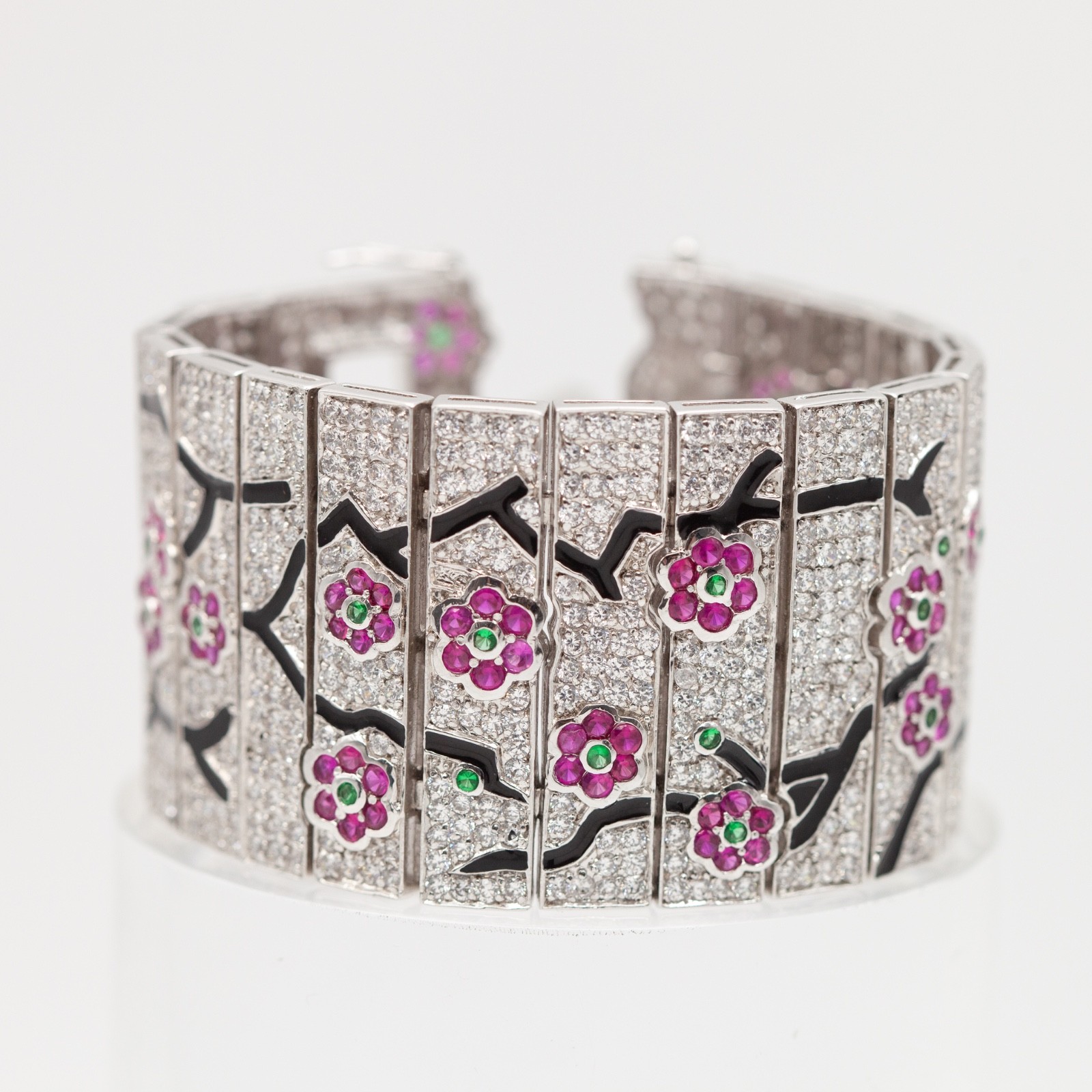 Signed JARIN Sterling Simulated Ruby & Emerald Fl… - image 5