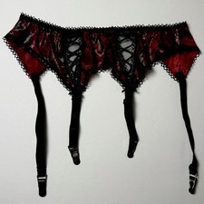 Fredericks Of Hollywood Garter Belt M/L Animal Print Red Black Snake Vtg Goth
