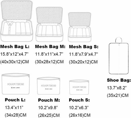 7 Set Packing Cubes, Travel Foldable Luggage Organizers Storage Bag - Picture 3 of 7