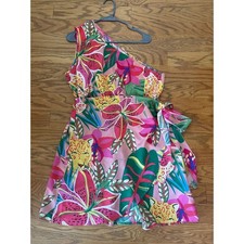 SHEIN Curve 1XL One Shoulder Tropical Print Dress | Floral Wrap Style Dress