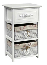 CASSETTIERA BIANCA SLIM SALVASPAZIO 3 CASSETTI CESTE CUORE LEGNO 61*36*28 cm