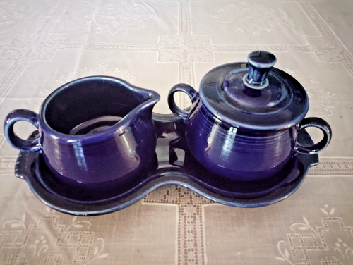 Vintage Fiestaware Cobalt Blue Creamer Sugar Lid Tray Homer Laughlin HLC USA
