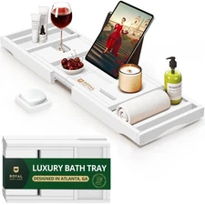 ROYAL CRAFT WOOD Bamboo Expandable Foldable Bathtub Tray Bath Caddy L, XL