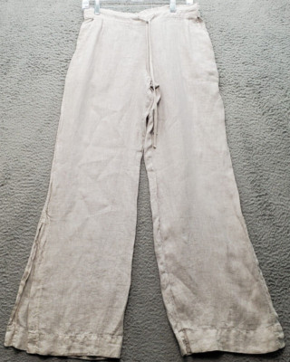 Bella Dahl Lounge Pants Womens Small White Linen Wide Leg Ankle Slit Drawstring
