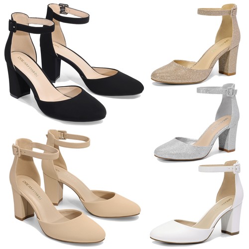 Women's Chunky Heel Pumps Round Toe Office Work Wedding Dress Pumps Shoes