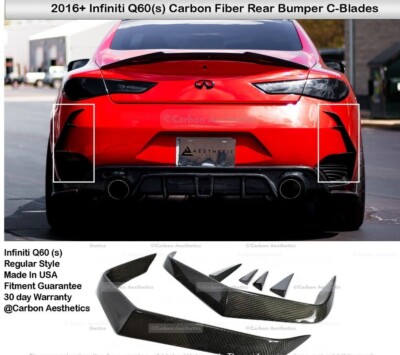 For 17-2022 Infiniti Q60 Carbon Fiber Rear Bumper Side Vent C Blade Trim Canard