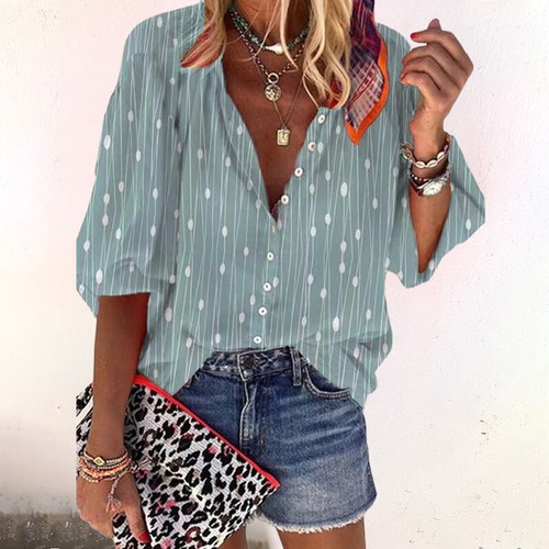 Women Tops Floral Print Shirts Ladies Office Elegant 3/4 Sleeve Tunic