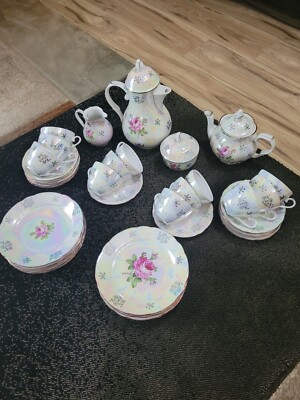 Tea&Coffe Set For 12 Germany GDR Porcelain KAHLA ROSE Vintage 1969-89 Gold Trim