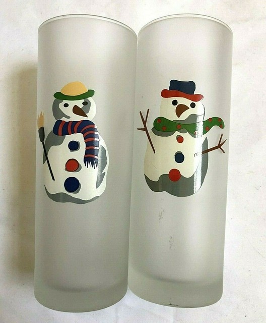 2 Vtg Dartington Designs France Snowman FROSTED DRINKING GLASSES Tall Highball eBay