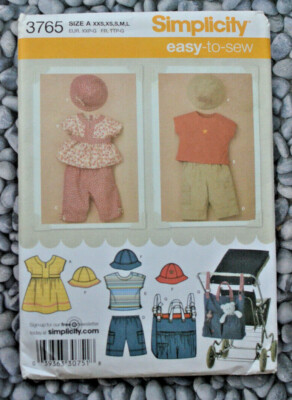 SIMPLICITY 3765 INFANT TOP PANTS DRESS HAT CARRIAGE/STROLLER BAG FREE SHIP