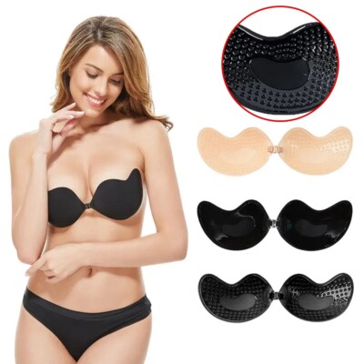 Silikon trägerlos Push Up BH rückenlos selbstklebend unsichtbar Spitze klebend UK