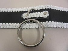 Slave Collar BDSM Bondage Black and White Decorative Stitched Applique O-Ring