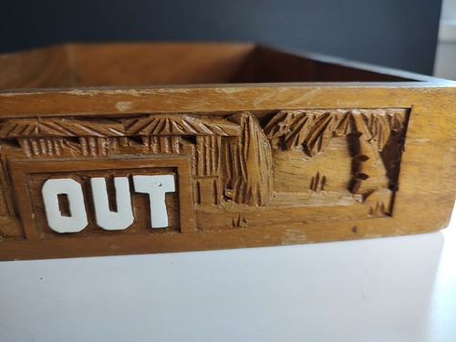 Vintage Tiki Box Tray With Tiki Man Tiki Hut And Tree Carvings Very Detailed . - Picture 7 of 15
