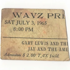 GARY LEWIS & THE PLAYBOYS JAY & THE AMERICANS Concert Ticket Stub 1965 NEW HAVEN