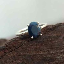 Natural Blue Sapphire Vintage Ring Sterling Silver-Blue Sapphire Birthstone Ring