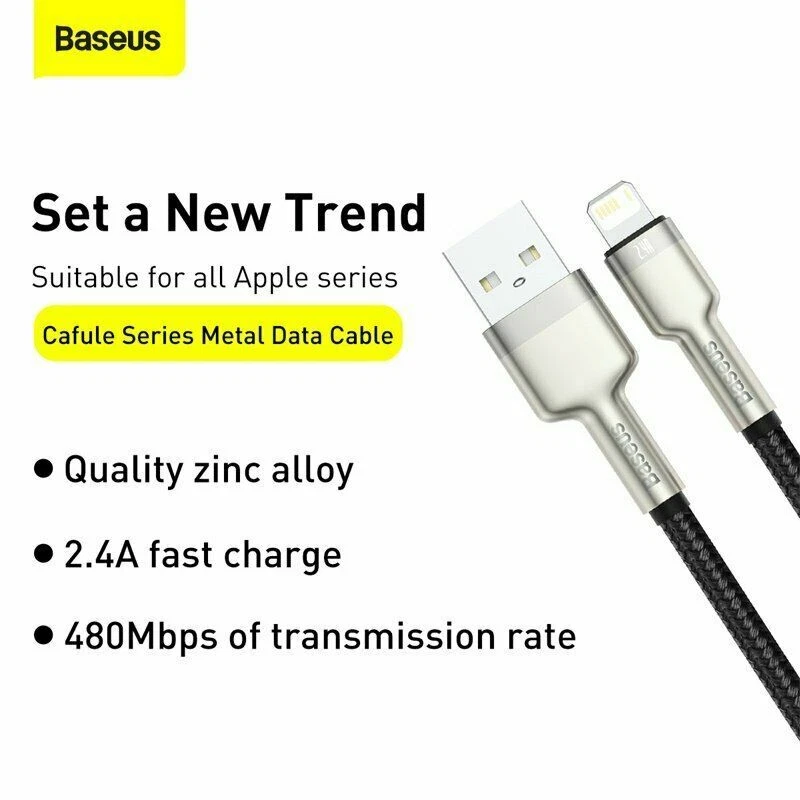 Baseus USB Charger Cable 2.4A Quick Charge Lead Data Cord For iPhone14 13 12 11 - Image 3 of 4