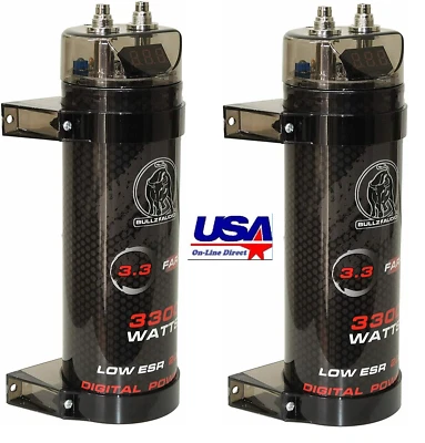 2pcs Bullz Audio 3.3 Farad Digital Capacitor Car Marine Audio 3300 Watts Power