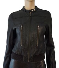 Joie Danica Black Lambskin Leather Moto Bomber Jacket S