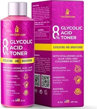 InstaSkincare Glycolic Acid Toner 8% for Face Routine with Hyaluronic Acid 8 oz