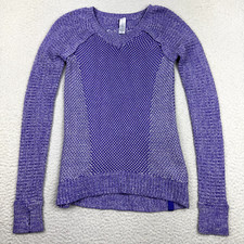Ivivva Busy to be Cozy V-Neck Pullover Sweater Girl's 12 Purple Knit Slim Fit