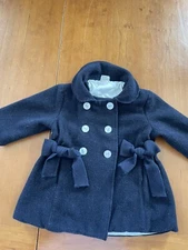 Coccode (Italy) Black Double Breasted Peter Pan Collar Fully Lined Coat-6Mos
