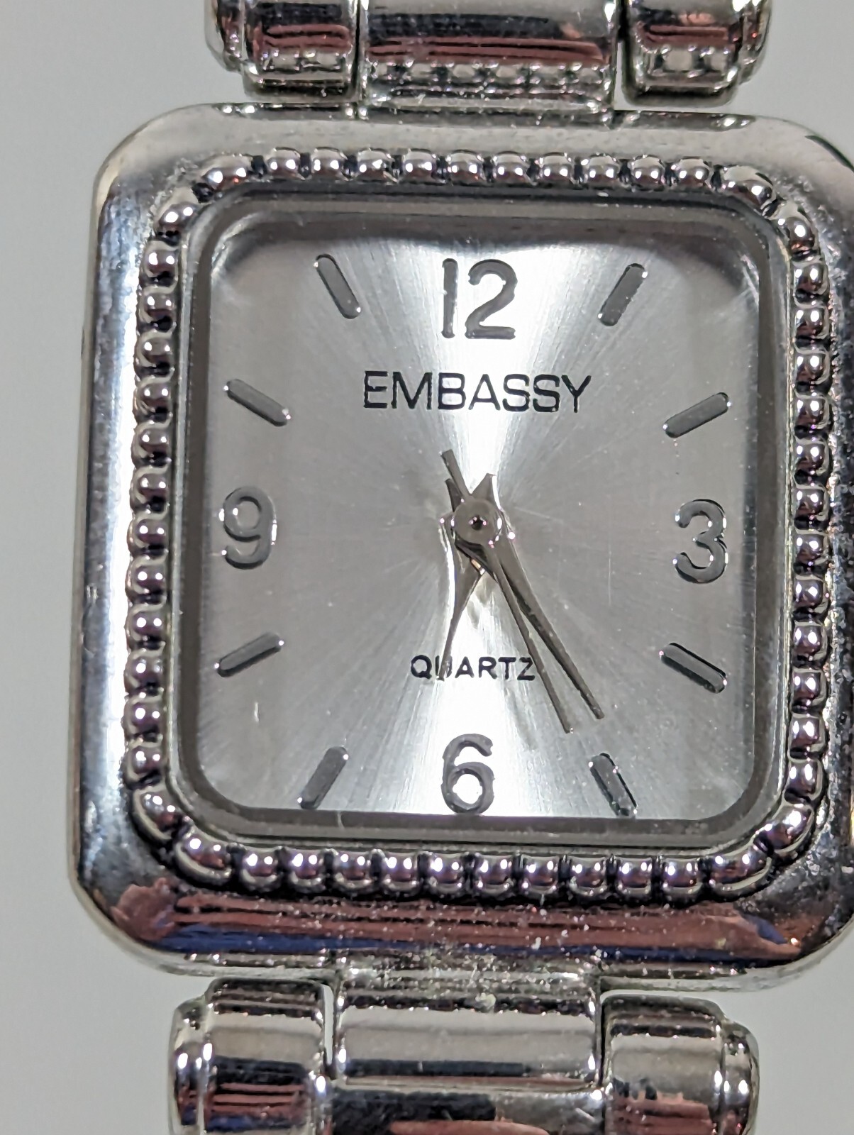 Embassy Silver Tone Dial Rectangle Case Hinge Bra… - image 1