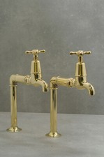 TALL  LONG reach vintage brass bib taps - belfast sink - antique - faucet
