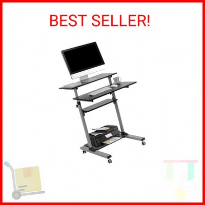 TechOrbits Rolling Desk for Laptop - Standing or Sitting Mobile Computer Cart wi
