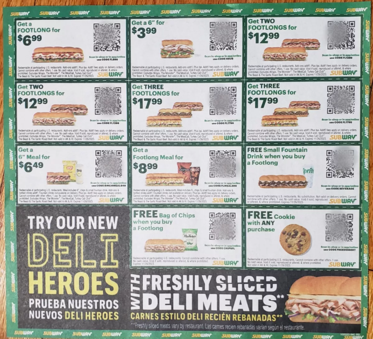 Subway Printable Coupons QR Codes Expires 11 26 2023 60 OFF
