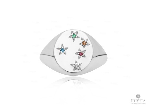 0,05 CT. ANILLO DE SELLO ESTRELLA GRABADO CON DIAMANTES GENUINOS EN ORO 14K JOYERÍA FINA - Imagen 7 de 7