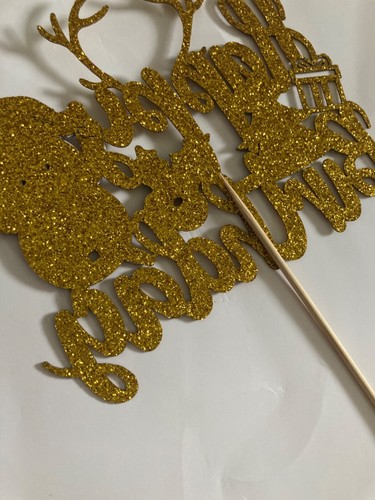 Christmas Santa Happy Birthday Gold Glittery Cake Topper New - Picture 5 of 6