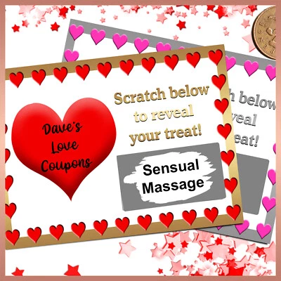 10x Personalised Valentines LOVE COUPONS Vouchers Sexy SCRATCH CARDS Sex Gift