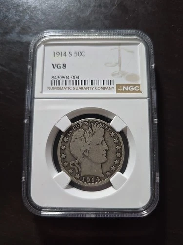 1914-S San Francisco Mint Silver Barber Half Dollar NGC GRADED VG8