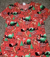 Christmas Rudolph The Red Nosed Reindeer Womens Medical Scrub Top Small
