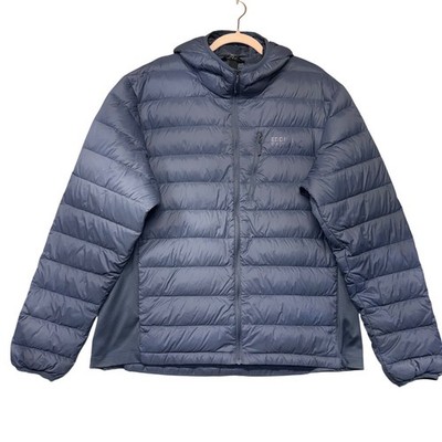Eddie Bauer Mens XL First Ascent 550 Down Puffer Jacket Blue Hooded Full Zip