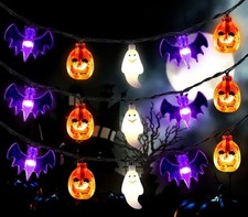 Halloween Decorations Including String Lights, Spiders, Bats, Ghosts, Pumpkins
