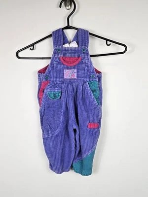 Vintage Angel Wear Kids 12 Purple Corduroy Patchwork Overalls Romper - Photo 1/4