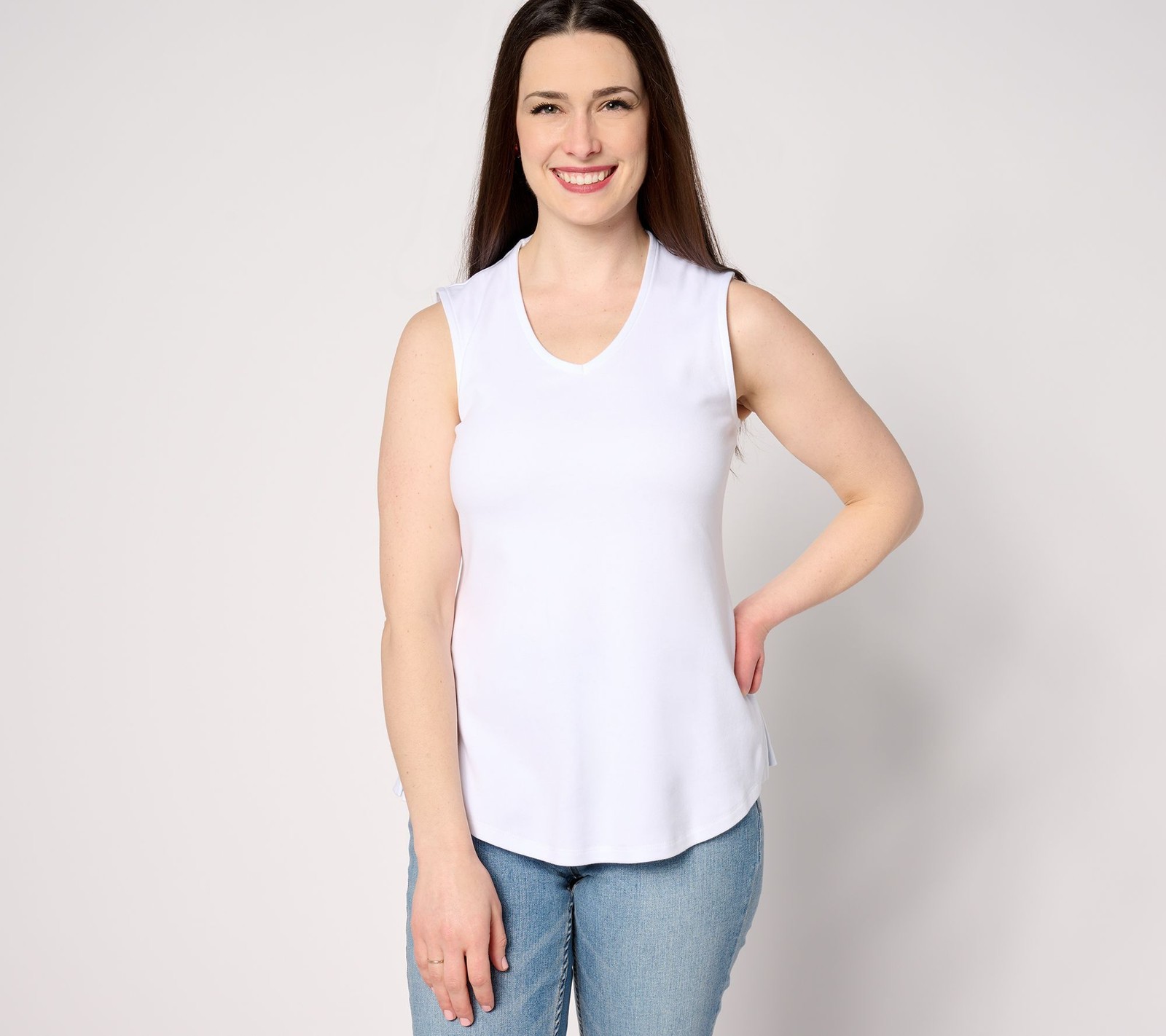 Isaac Mizrahi Live! Women's Top Plus Sz 2X Essentials Raised Back White A646518