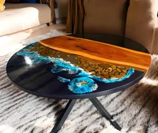 Epoxy Ocean Coffee Table – Handmade Resin River Table Unique Ocean Art Furniture