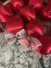 Red Silk Satin Ball Christmas Ornaments with Ribbon Homemade
