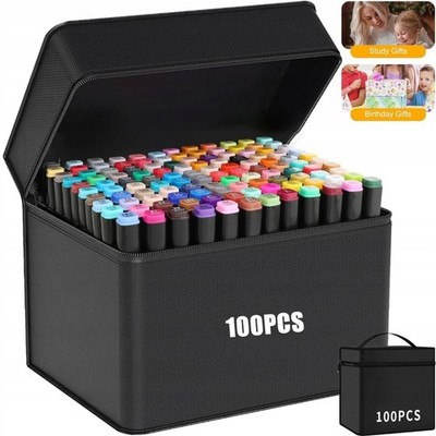 100 Farben Marker Stifte Set mit Doppelköpfiger, Alkoholmarker Set mit Tasche